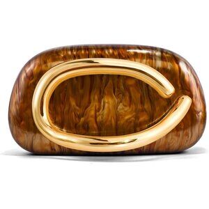 Womens Brown Marble Evening Formal Clutch Trendy Shoulder Metal Strap Handle Bag